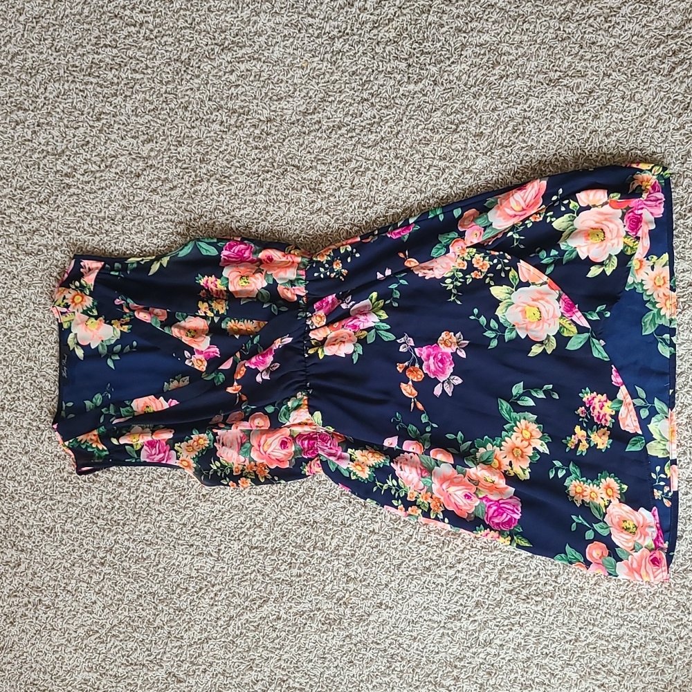 Small Navy Floral Print Mini Dress